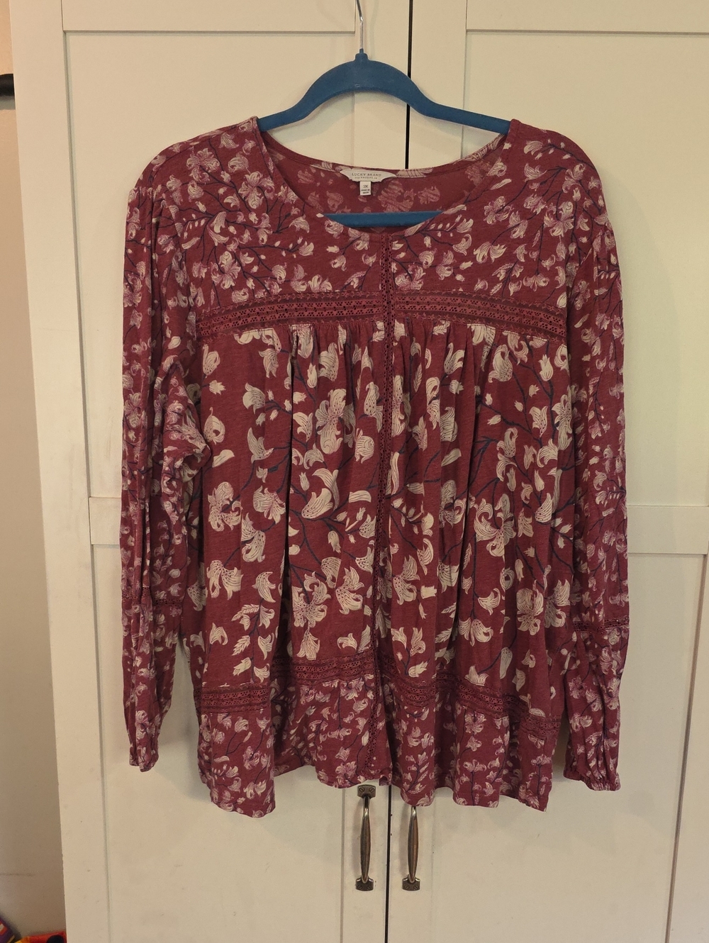 Women’s Floral Long-Sleeve Peasant Top - Dusty Rose